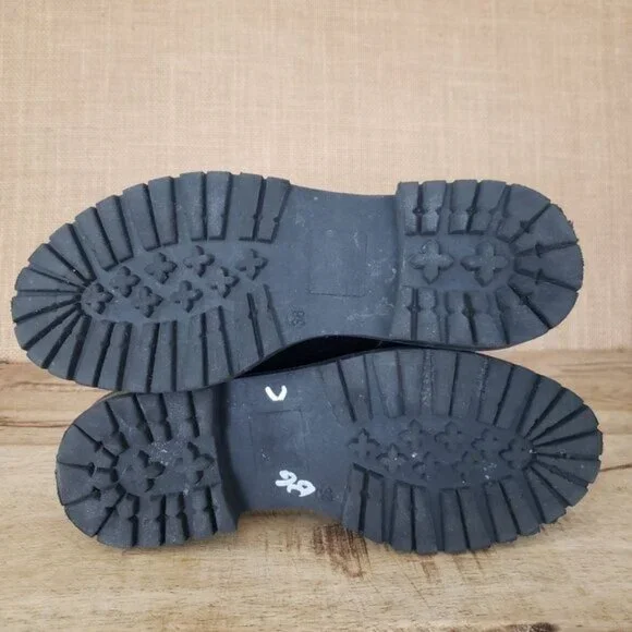 Napoleoni Black Leather Croc-Emboss Lace Up Combat Moto Chunky Sole EU 38 / US 8